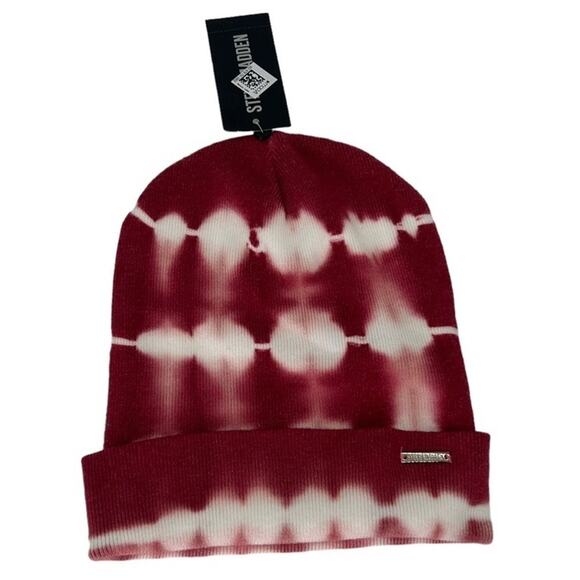 NEW Steve Madden Red Tie Dye Beanie Ribbed Knit Folded Cuff Winter Hat NWT - Picture 1 of 9